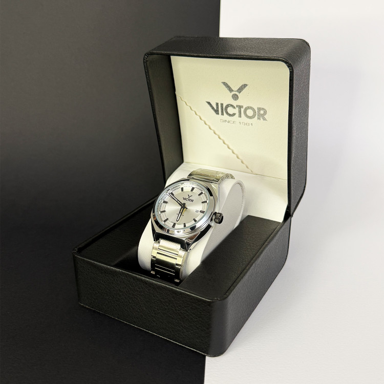ساعت مچی مردانه ویکتور مدل V5719‑03 با صفحه سفید مینیمال و بند استیل نقرهای