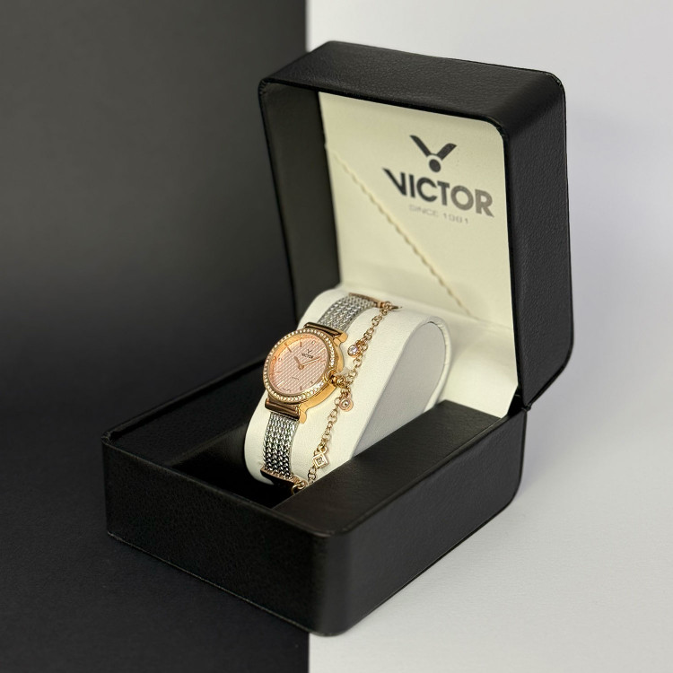 ساعت مچی عقربهای و دستبند زنانه ویکتور مدل V5763-04 - اورجینال